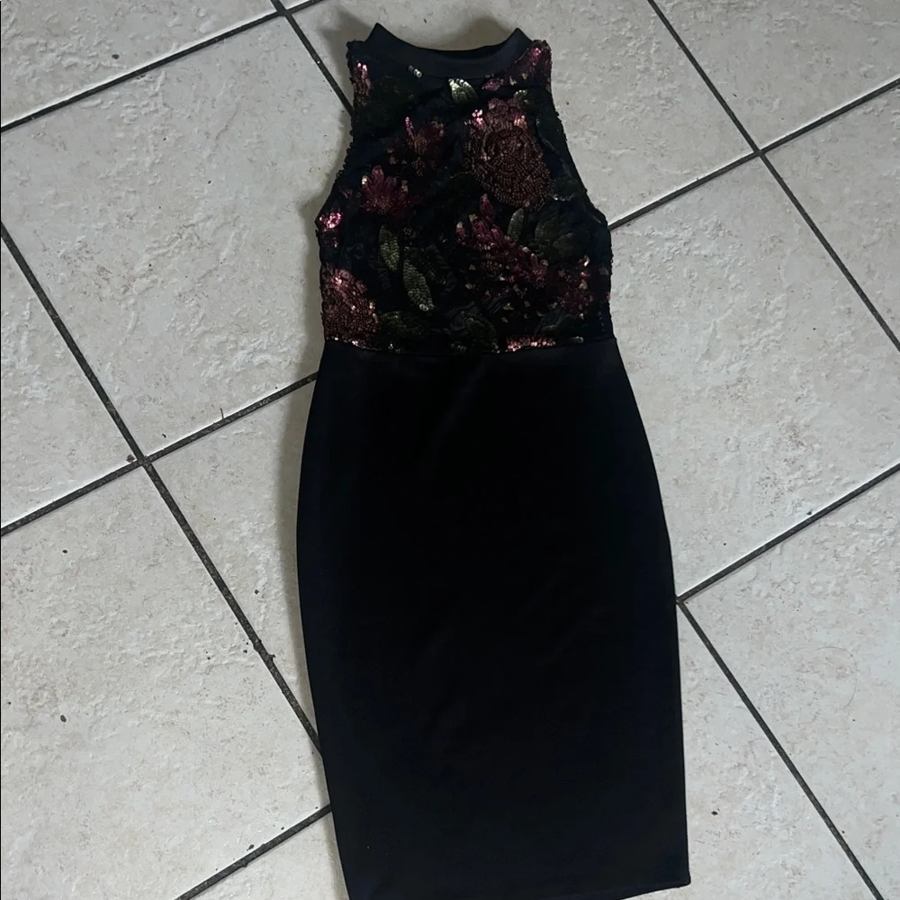 Charlotte Russe Black Dress with Floral Embroidery